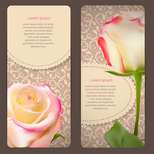 美丽的花卉卡与现实玫瑰花朵矢量点检