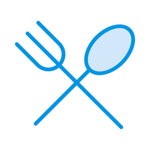 餐厅叉子和勺子平面图标, 向量, 插图