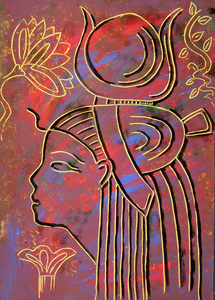 在彩色背景上埃及女神哈托尔