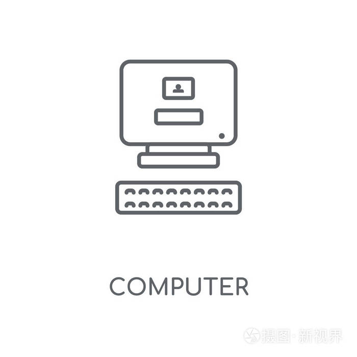 计算机线性图标。计算机概念笔画符号设计。薄的图形元素向量例证, 在白色背景上的轮廓样式, eps 10