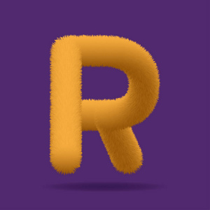 橙色毛皮大写字母 R, 由毛皮纹理组成的字母矢量