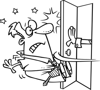 卡通手推开了门和敲门的人照片