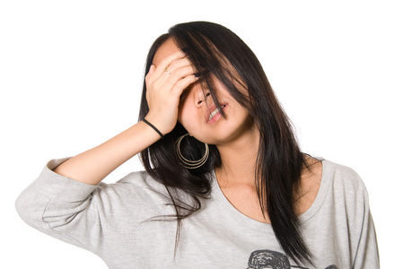 盲目地用一只手累了女孩的肖像照片