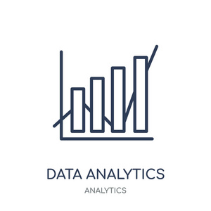 数据分析图标。分析集合中的数据分析线性符号设计。简单的大纲元素向量例证在白色背景