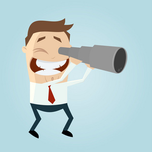 好奇的卡通人注视着间谍玻璃照片