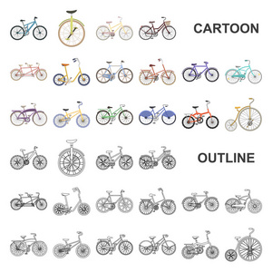 各种自行车卡通图标集为设计收藏。运输媒介符号股票的类型 web 插图