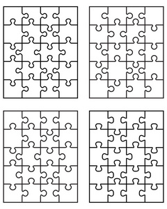 例证四不同的白色拼图, 分开的片断