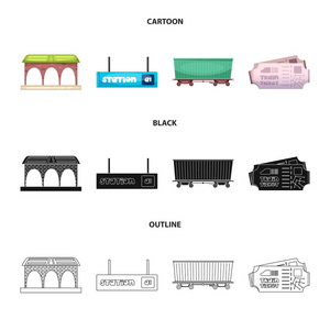 列车和车站图标的矢量设计。股票火车票矢量图标集