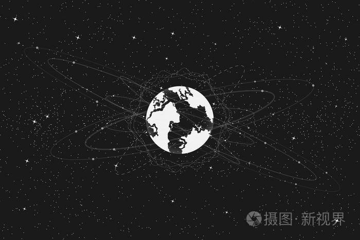 宇宙行星抽象的黑白概念地球行星背景与星向量和例证