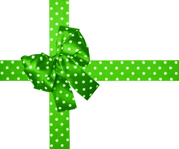 绿色弓和丝带由丝绸制成的白色波尔卡圆点