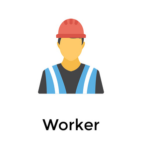扁平工程师戴安全帽的人, 工人扁平的图标照片