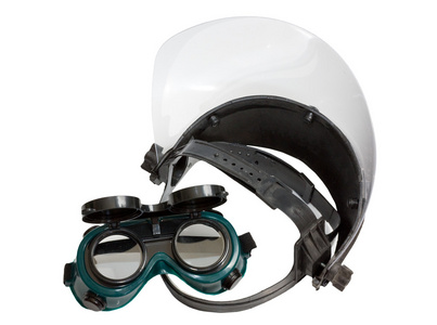 防护口罩焊接眼镜白色背景上孤立