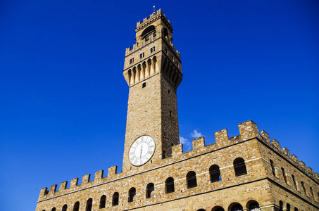 佛罗伦萨或佛罗伦萨, 意大利韦奇奥宫旧宫钟楼的景色
