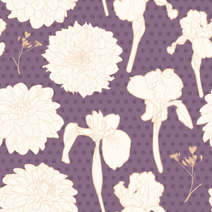 带点浪漫的薰衣草紫无缝鸢尾花紫苑花图案