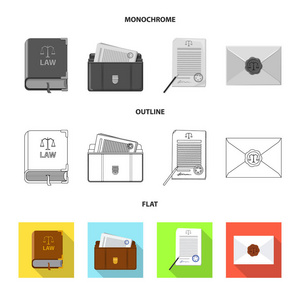 法律和律师符号的矢量设计。收集法律和正义的载体图标股票