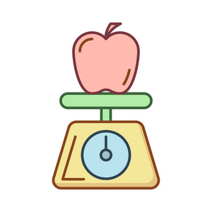 苹果在重量米平面图标, 向量, 例证