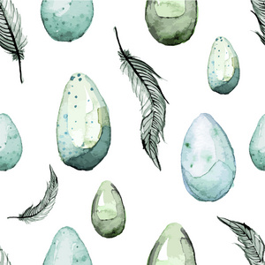 复活节快乐水彩手绘彩蛋无缝模式。矢量