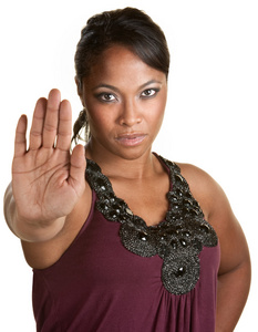 个性女士使用 stop 笔势的女士照片