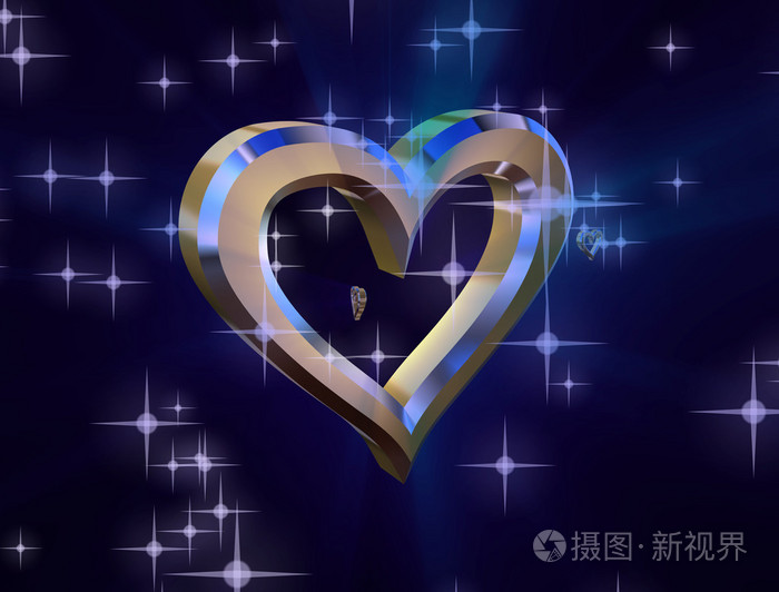 蓝色背景上的金子般的心