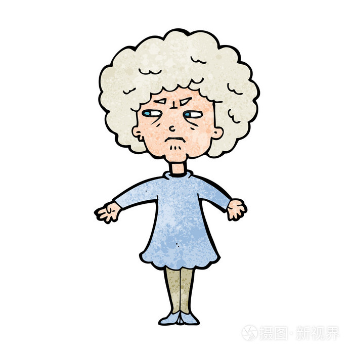 卡通苦涩的老妇人