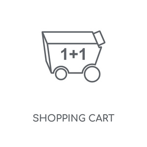 购物车线性图标。购物车概念笔画符号设计。薄的图形元素向量例证, 在白色背景上的轮廓样式, eps 10
