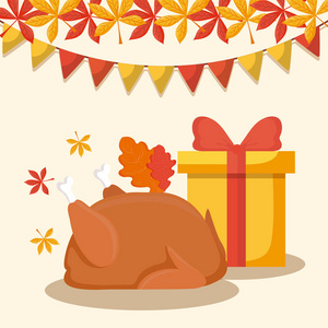 火鸡晚餐与感恩节礼物盒图片