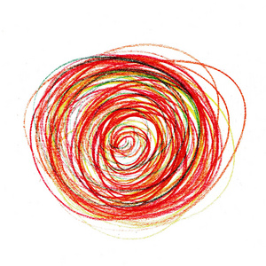 红色抽象绘画彩色圆圈纹理的铅笔线