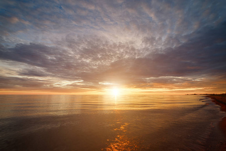 Chudskoy 湖的雄伟夏天日落景色。爱沙尼亚