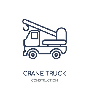 起重机卡车图标。起重机卡车线性符号设计从施工收藏。简单的大纲元素向量例证在白色背景