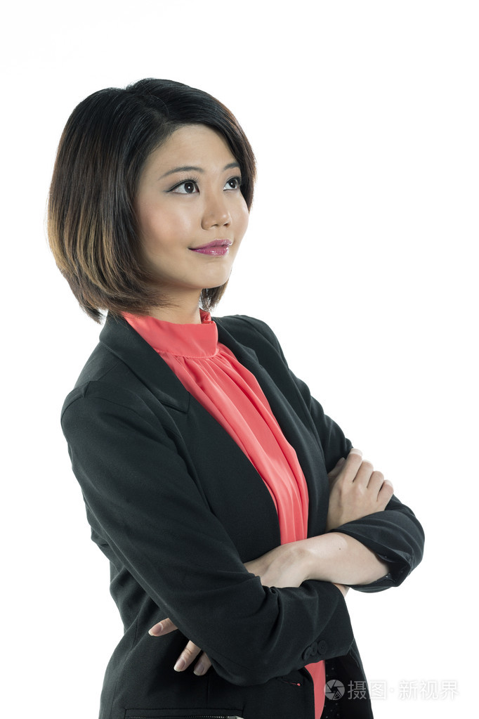 中国的商业女人看她的右侧