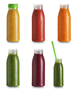 收集与新鲜健康的冰沙与蔬菜和水果的瓶子。生的, 素食主义者, 素食, 碱性食品的概念