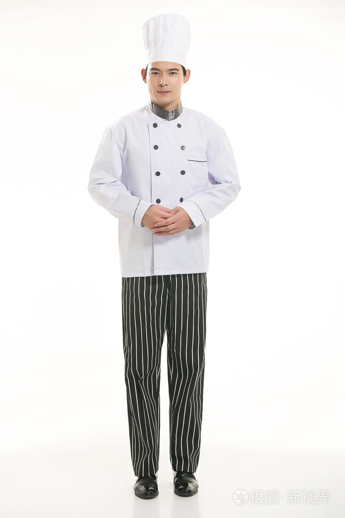 戴着各种服装厨师营养师在白色背景前