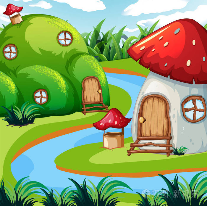 被迷住的蘑菇房子在自然例证