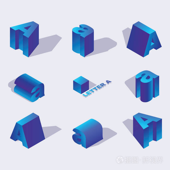 俄语和英语等距字母字体字母a. 3d效应
