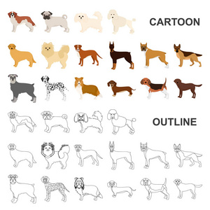 狗滋生卡通图标集收集设计。狗宠物矢量符号股票网页插图
