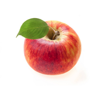 红色苹果与叶子特写被隔绝在白色背景上