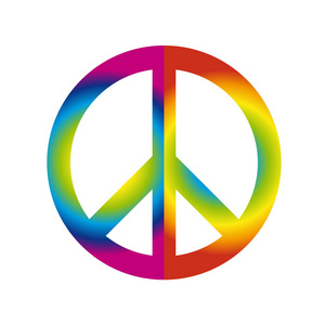 五颜六色的和平标志标志标志在彩虹颜色查出在白色背景照片