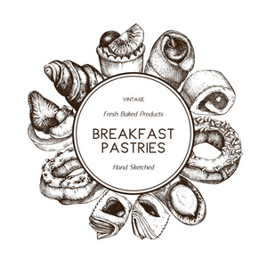 早餐糕点设计的图形样式, 矢量图