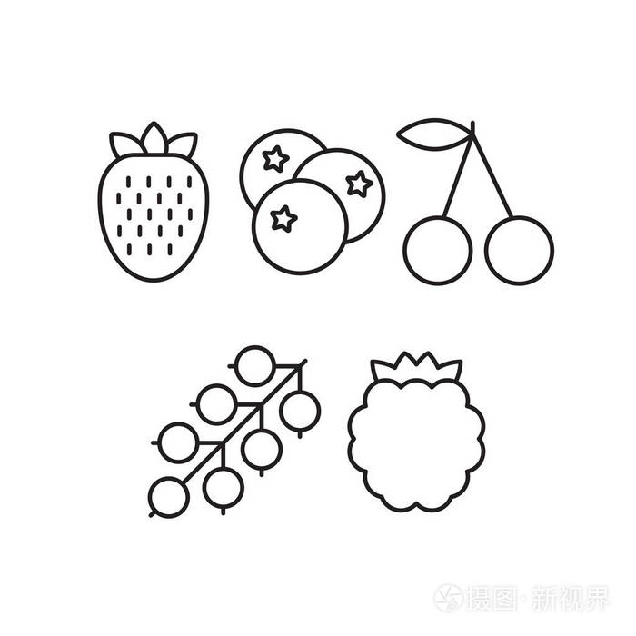 草莓,樱桃,比伯等轮廓浆果的向量集插画-正版商用图片0amomt-摄图新