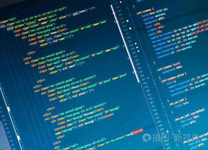 在代码编辑器的蓝色背景上Css3 代码, 关闭照片-正版商用图片0amp8z-摄