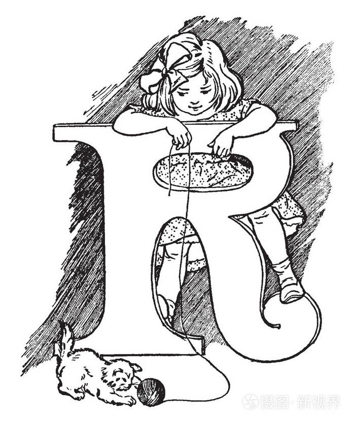 装饰性字母r复古线画或雕刻插图