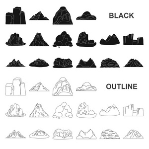 不同的山黑图标集合中的设计。山水矢量符号股票网站插图