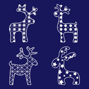 新年鹿, 白色设置在蓝色背景, 向量例证