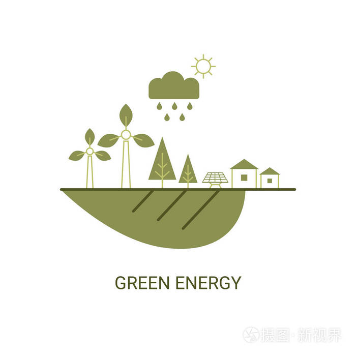 绿色能源概念.背景与生态学图标