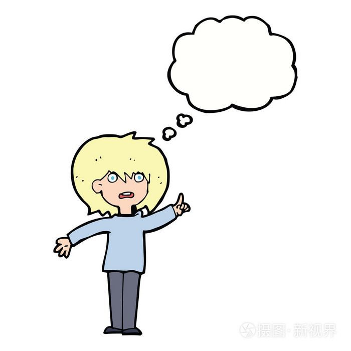 卡通女人提问与思想泡泡