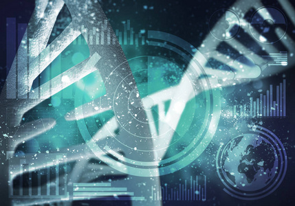 Dna 分子研究概念的背景图像。3d 渲染