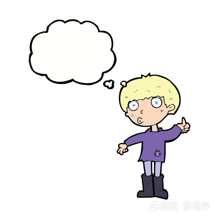 卡通男孩提问与思想泡泡