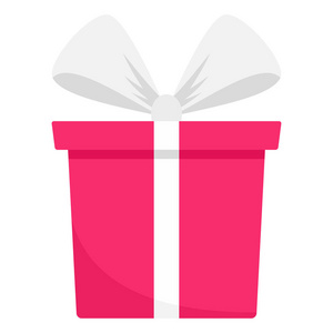 粉红色礼品盒图标, 平面样式