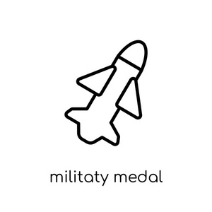 军事奖牌图标。时尚现代平线性向量军事奖牌图标在白色背景从细线军队收藏, 概述向量例证