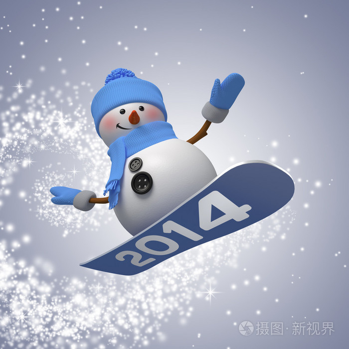 雪人站在滑雪板上